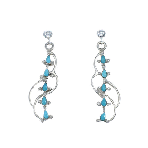 Navajo Authentic Turquoise Sterling Silver Post Dangle Earrings NX11671